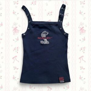 Y2K Shelby Cobra ribbed rivets snap-strap tank top with embroidered logo